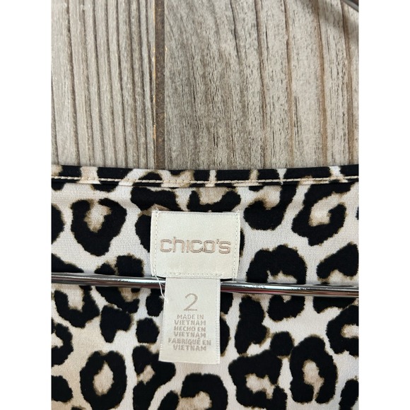 Chicos size 2 large Leopard Print V Neck 3/4 Sleeve Tunic Top - Picture 5 of 5